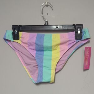 Pink and Blue Striped Bikini Bottoms with Playful Design